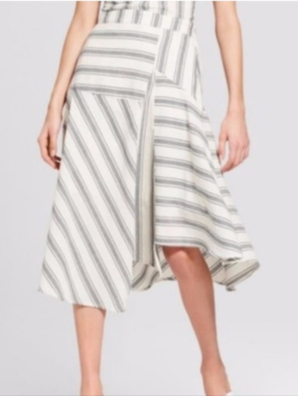 Who What Wear White and Gray Striped High-Low Midi Skirt